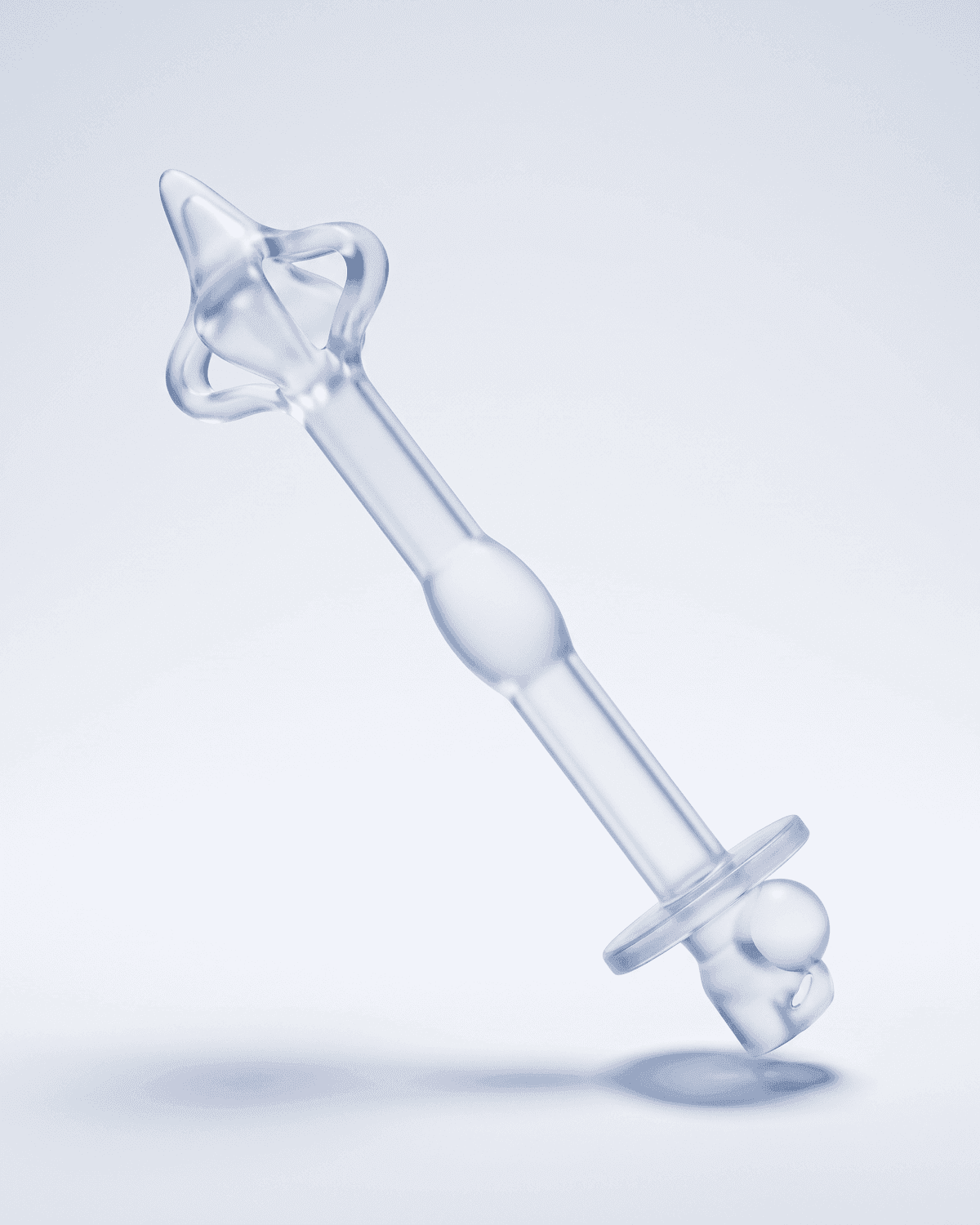 Disposable Sterile Controlled Catheter: silicone shaft with quatrefoil tip, sealing ring, baffle and ball-bead valve